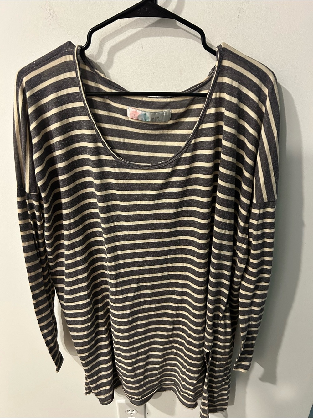 Free People Striped Scoop Neck Long Sleeve Top - Gray & Cream